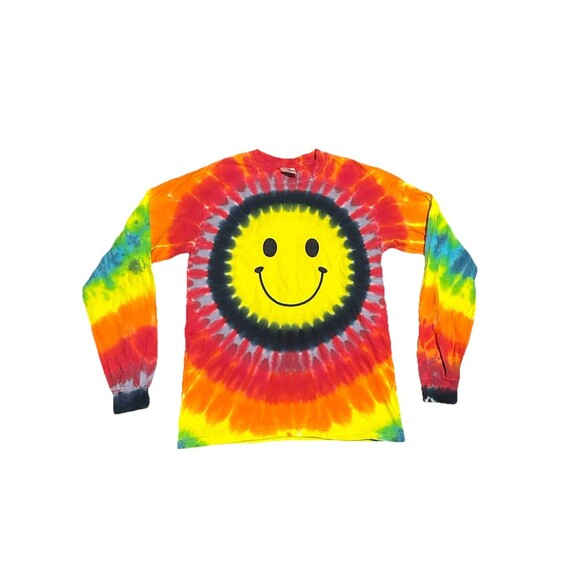 Vintage Anvil Tag Tie Dye Smiley Long Sleeve T Shirt Size Small 90s - Picture 1 of 4